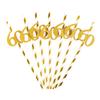10/20pcs Glitter 30 40 50 60 Adult Birthday Gold Striped Paper Straws Happy 30th 40th Birthday party decoration Drinking Straw