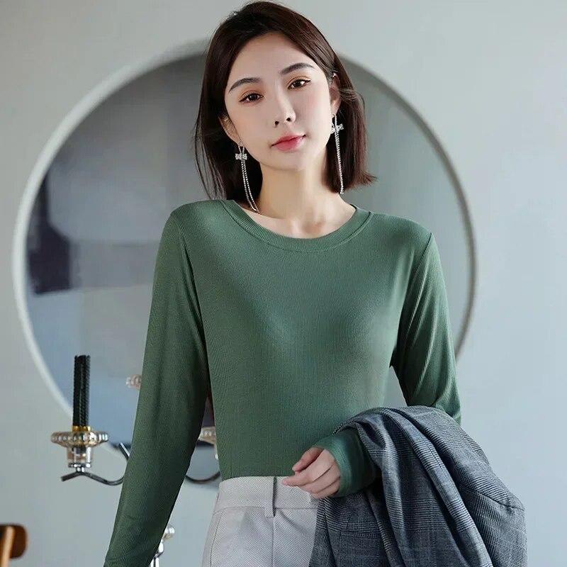 Herbst Y2K T-Shirt Mode Winter Lange-sleeve Bodenbildung Shirt Casual Frauen Oansatz Lose Kleidung Schwarz T-shirt Blusas 29769