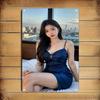 Hisun Tin Sign HD Metal Tin Sign Beautiful Asian Girl In Blue Slip Dress Retro Wall Decor D Flat Iron Painting Plaque for Home Bar Club Pub
