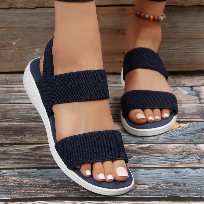 Women’s Platform Elastic Strap Open-Toe Slide Sandals Flat Summer Shoes