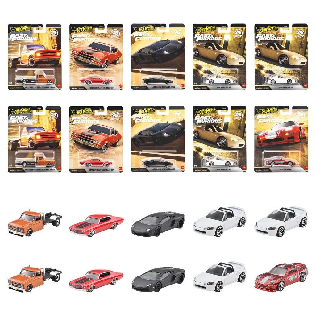 Hot Wheels Fast Furious Premium Sortiment Fahrzeugspielzeug Diecast Autos der Zeitalter & (Kasten 10) - 3+ - Mehrfarbig (HNW46-986P)