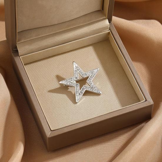 Zinc Alloy Brooch Pin Star Shape Lapel Badge with Rhinestones Inlaid Decorative Outfit Pin