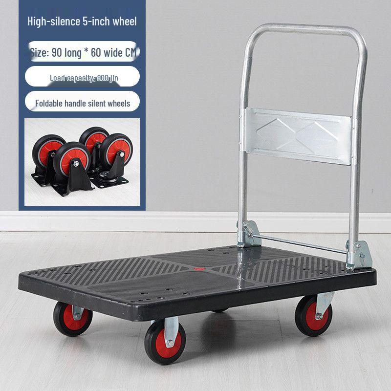 Folding Flatbed Hand Truck: Sturdy Four-Wheel Cart for Street Vending & Moving Goods