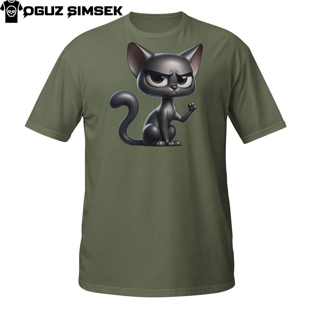 

Rebel Cat T-Shirt – Tough Cartoon Kitty with Attitude and a Raised Paw L