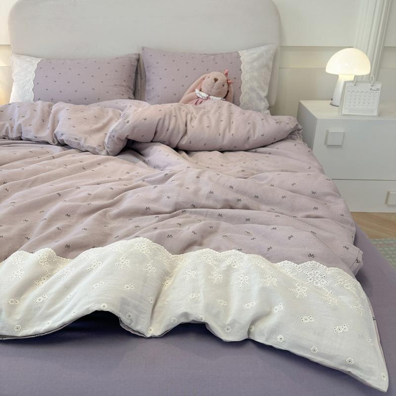 High-End Class A Maternal And Infant Wrinkled Yarn Soft Yarn Four-Piece Set Skin-Friendly Sleeping Naked In Spring And High-End Simple 1.8-Meter