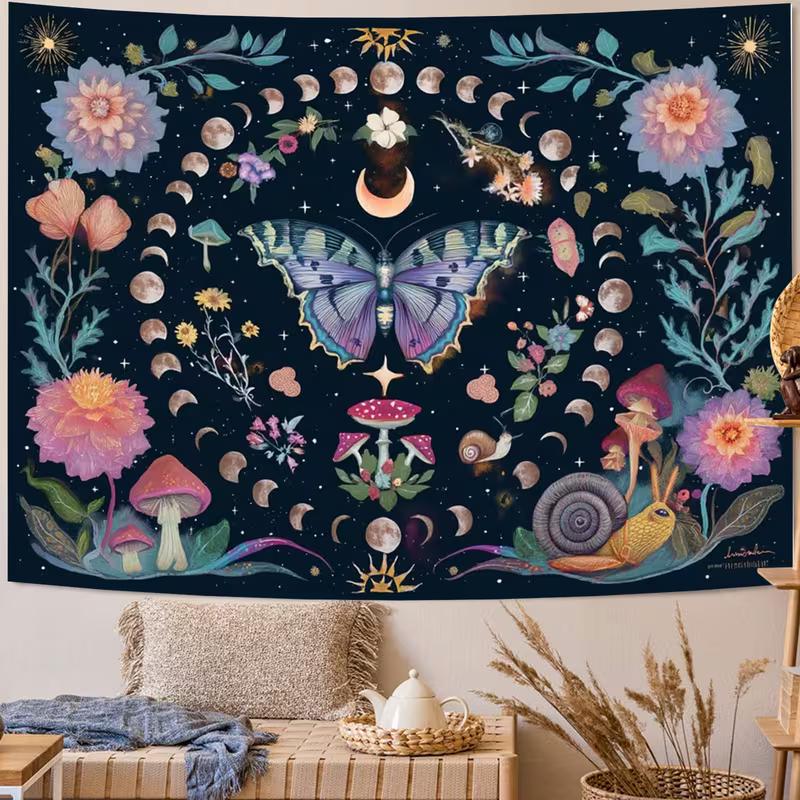 2D Boho Witchy Tapestry Moon Moth Themed Party Photoshoot Studio Banner 47.2x31.5inch/120*80cm