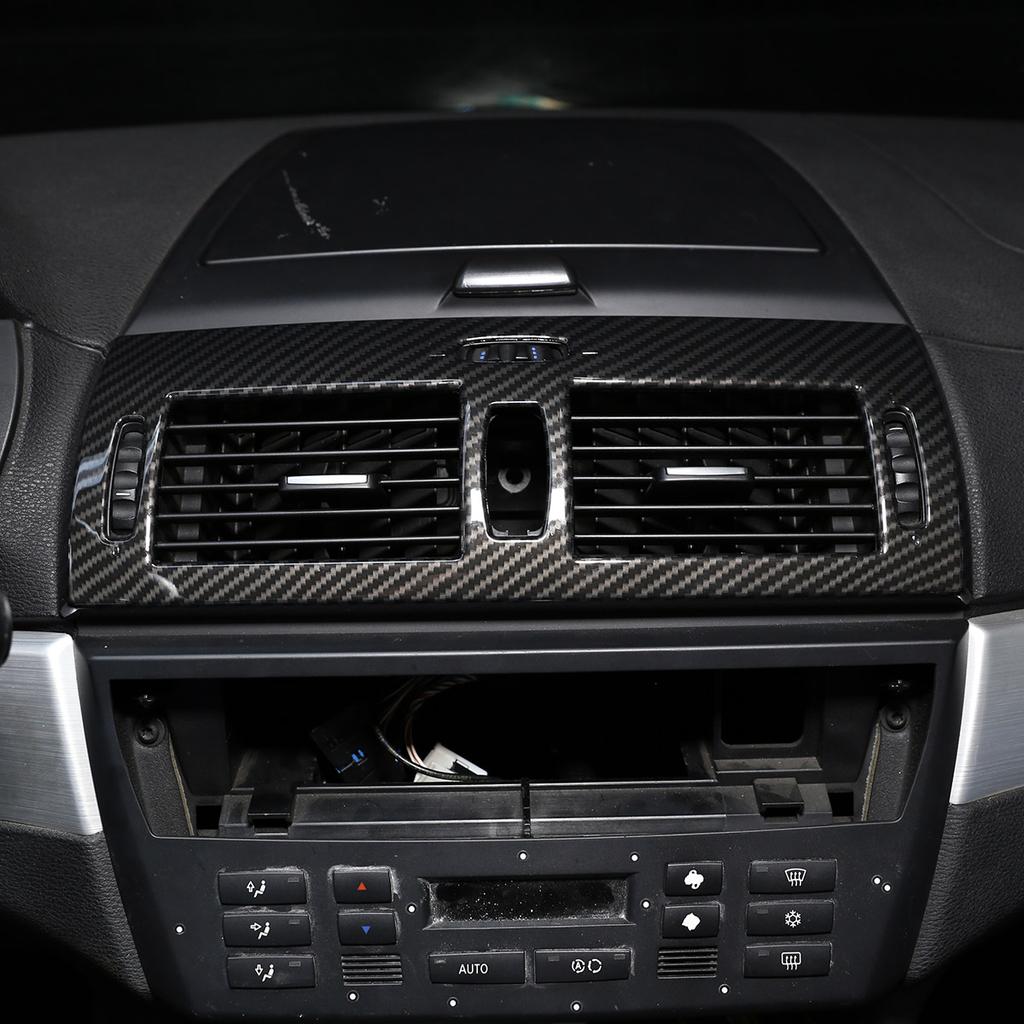 För BMW X3 E83 2006-2010 ABS Kolfiber Bil Mittkonsol Luftkonditioneringsuttag Ram Skydd Dekaler Trim Auto Tillbehör