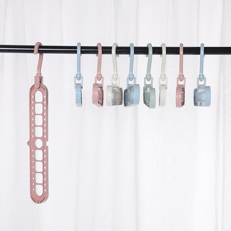 Adjustable Multi-Functional Nine-Hole Folding Clothes Rack for Dormitory and Home Storage