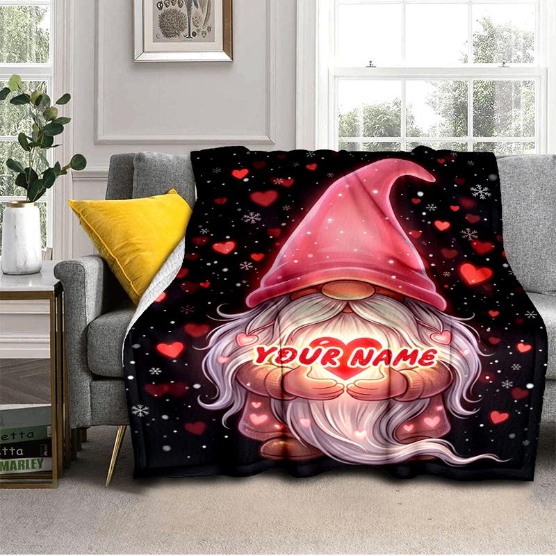 1PC Custom Name Love Gnome Art blanket versatile,all-season throw suitable for the living room,bedroom,camping,travel,and gift