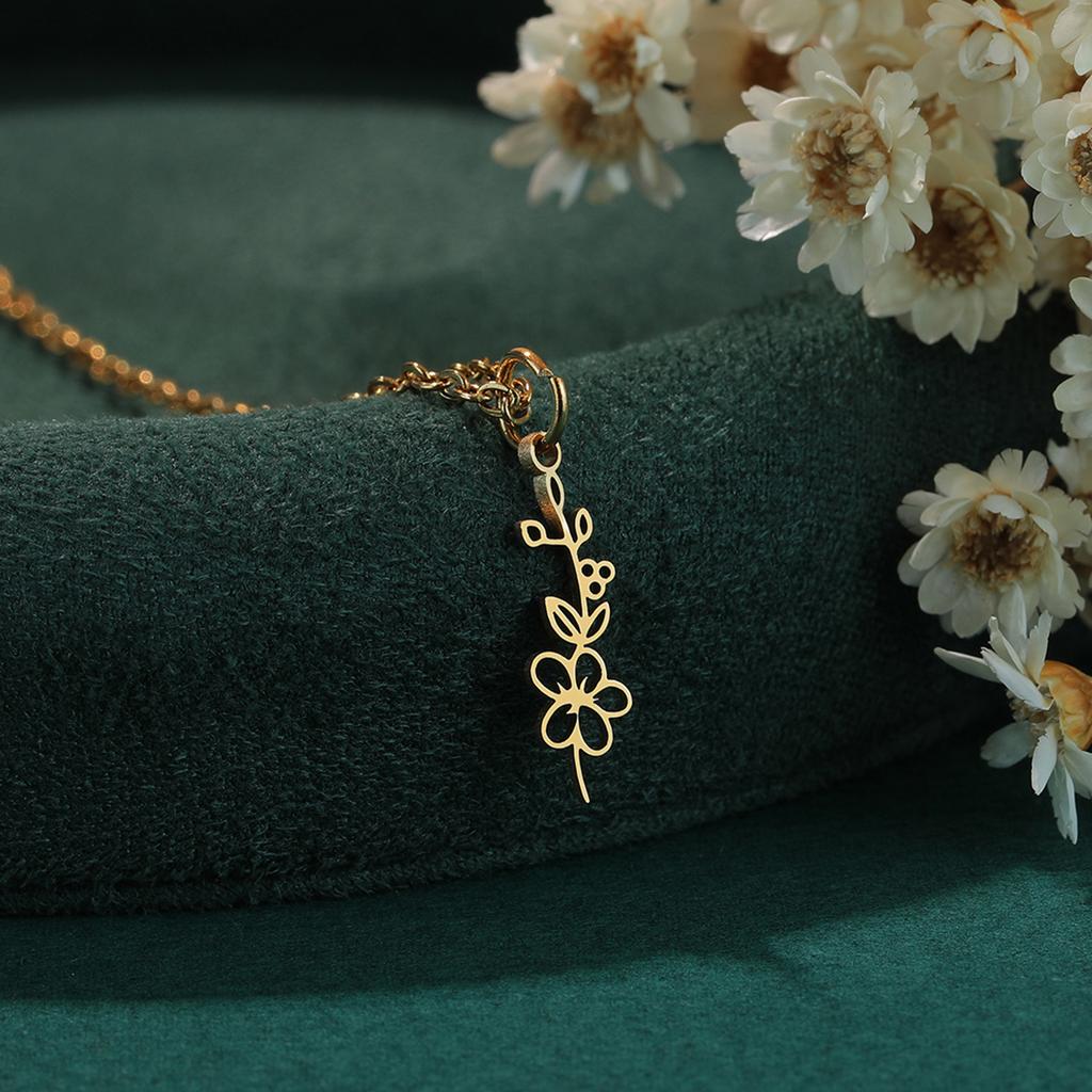 Kinitial Birth Flower Necklaces For Women Girls Stainless Steel 12 Month Flower Necklaces Birthday Jewelry Gift