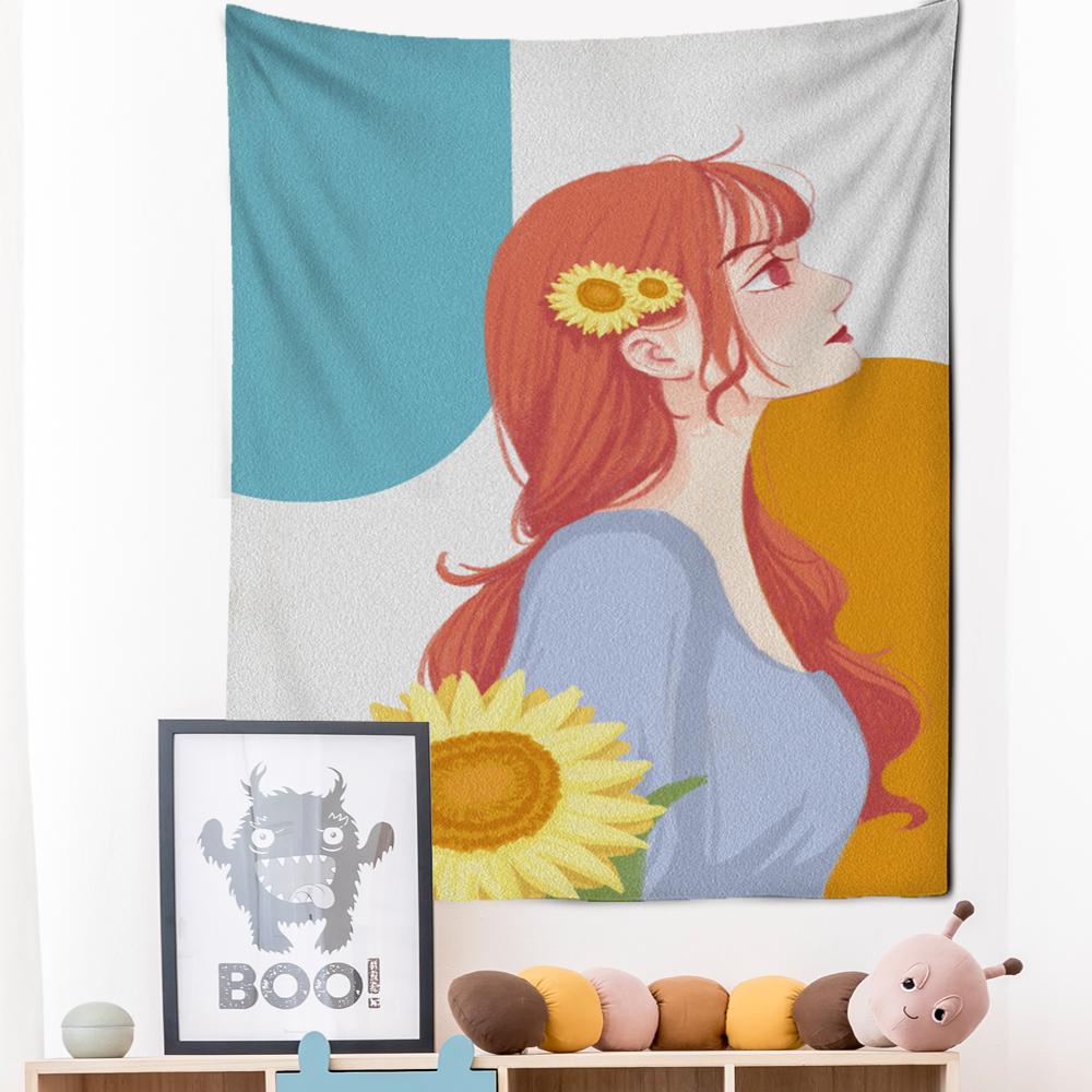 Tapiserie cu pictură în ulei, agățată pe perete, cu flori, stil boem, artă, hippie, tapiz, pentru dormitor pentru fete, decor acasă