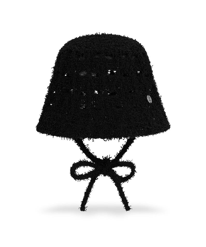 Bajal Va Curved Oval Metallic Knit Punching Bucket Hat Black