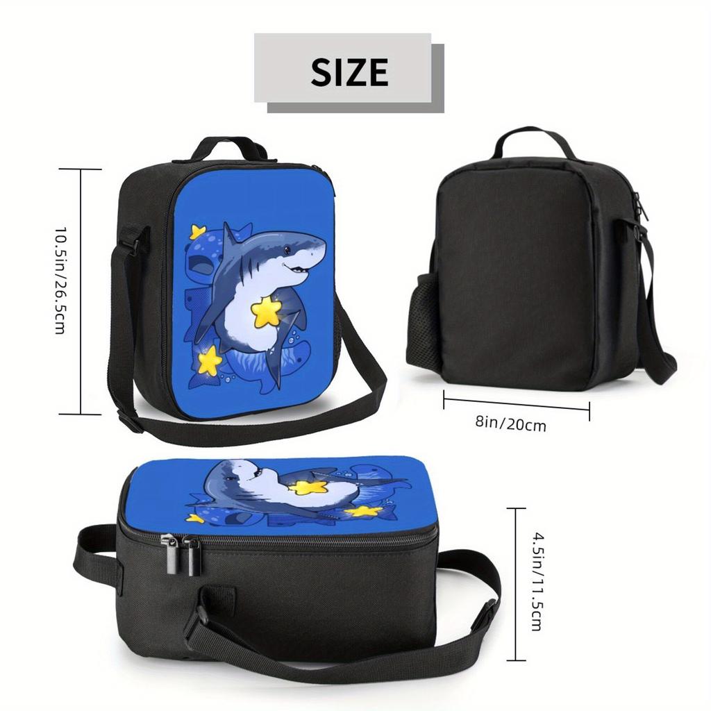 1pc Star Shark Design Insulated Lunch Bag - Waterproof Polyester, Reusable & Durable, Ideal for Camping, Picnics & Beach