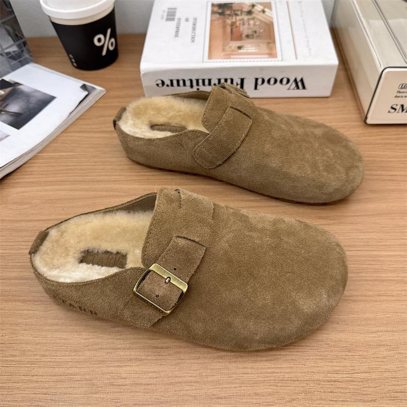 Retro large size velvet warm casual bag head slippers women 2024 winter popular home soft bottom outer slippers women 35 верблюд 3579₽