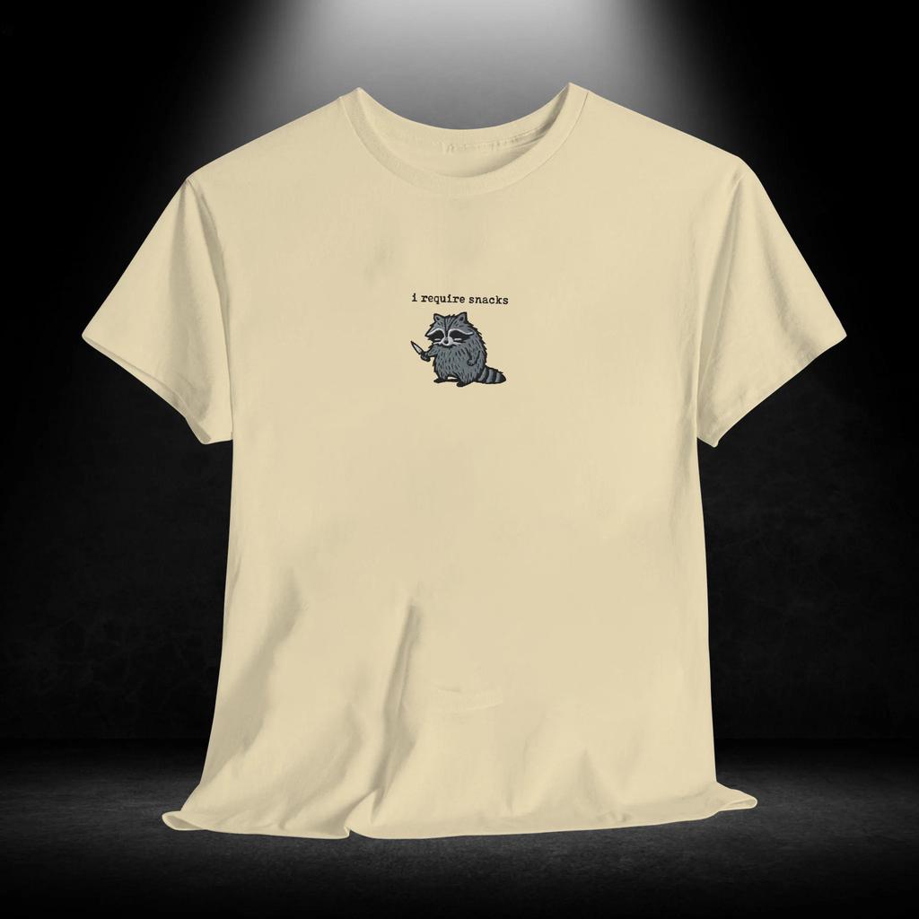 Men's Summer T-shirt I Require Snacks Raccoon Print Crew Neck Short-sleeved Top Casual Loose Sportswear Fashion Homewear