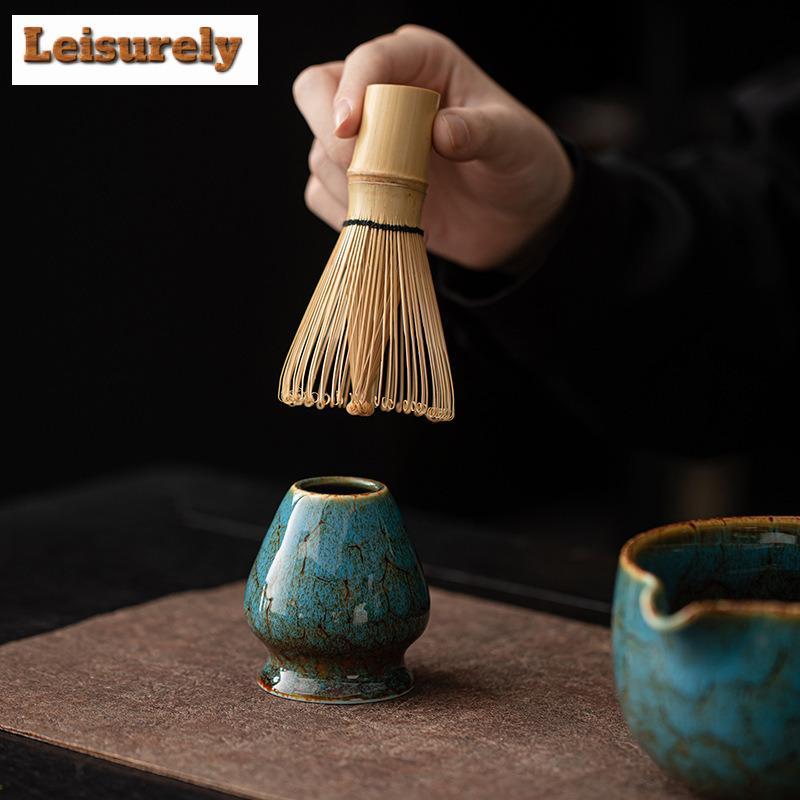 Kiln Fambe Flow Mouth Matcha Eight-piece Ceramic Tea Set With Whisk Stand Bowl Powder Sieve Filter Tea Services Drinkware Craft