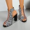 Fish mouth sandals spring and autumn new European and American sexy leopard print temperament thick heel high heels large size