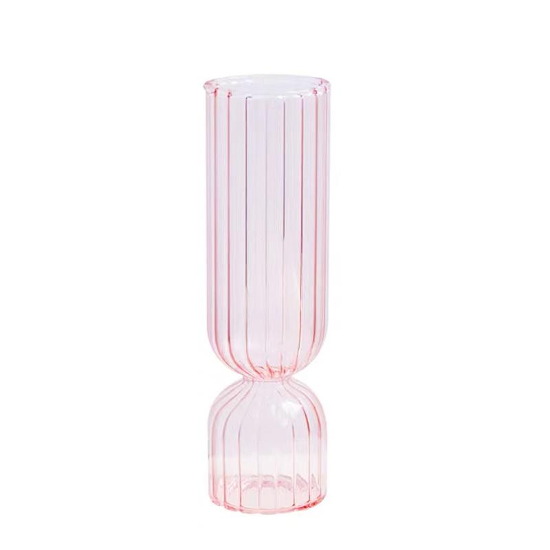 Nordic Handmade Striped Glass Vase for Mini Flower Arrangements – Transparent Ornament for Living Room Decor