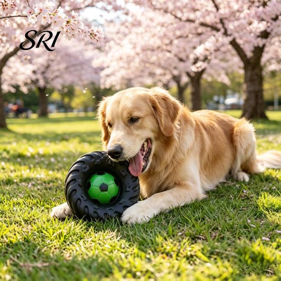 Interactive Dog Toy Football Tire Chew Built-in Squeaker Tennis Pet Gum Massager Puppy Bite Resistant Teething Boredom with