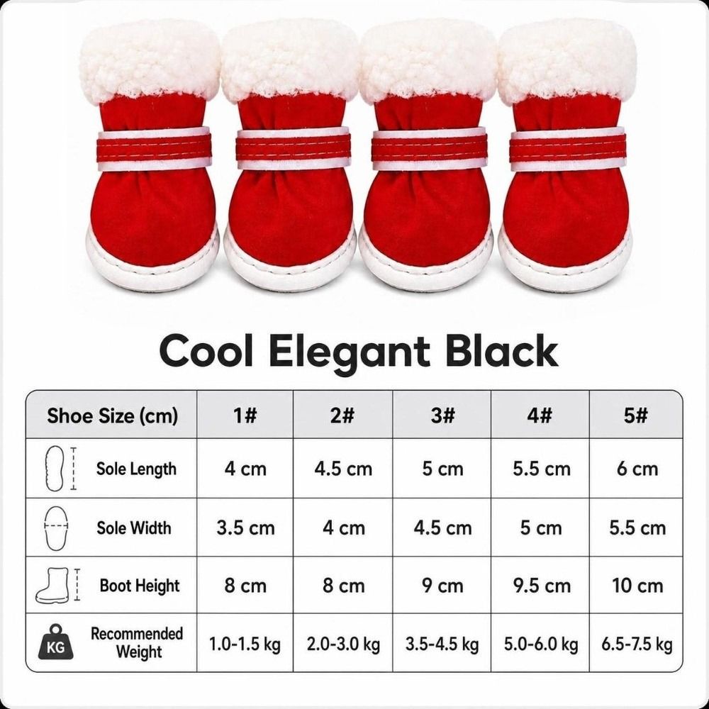 4Pcs Fashion Warm Winter Dog Shoes Thickened Pet Shoes Anti-slip Cotton Dog Footwear for Small Medium Dog