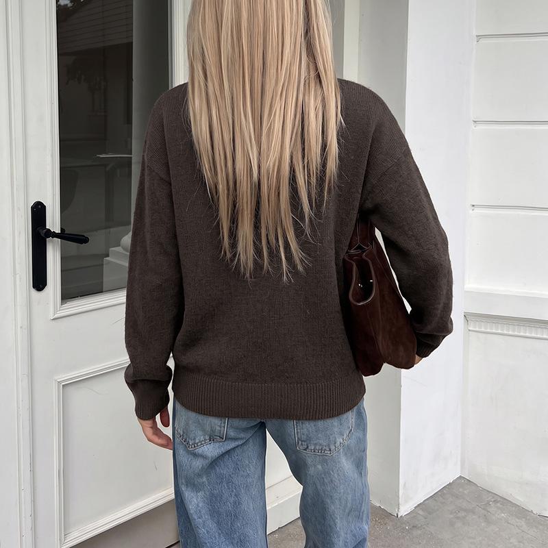 Autumn/Winter 2026 Knit Cardigan - Simple Commute Style, Solid Color, Round Neck, Loose Fit, Drop Shoulder Sweater Coat.
