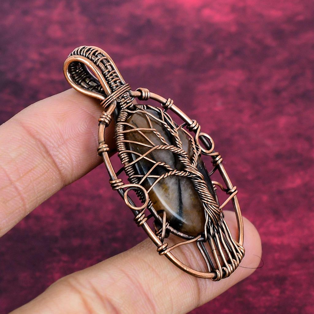Tree Of Life Chiastolite Pendant Copper Wire Wrap Gemstone Jewelry Gifts For Her