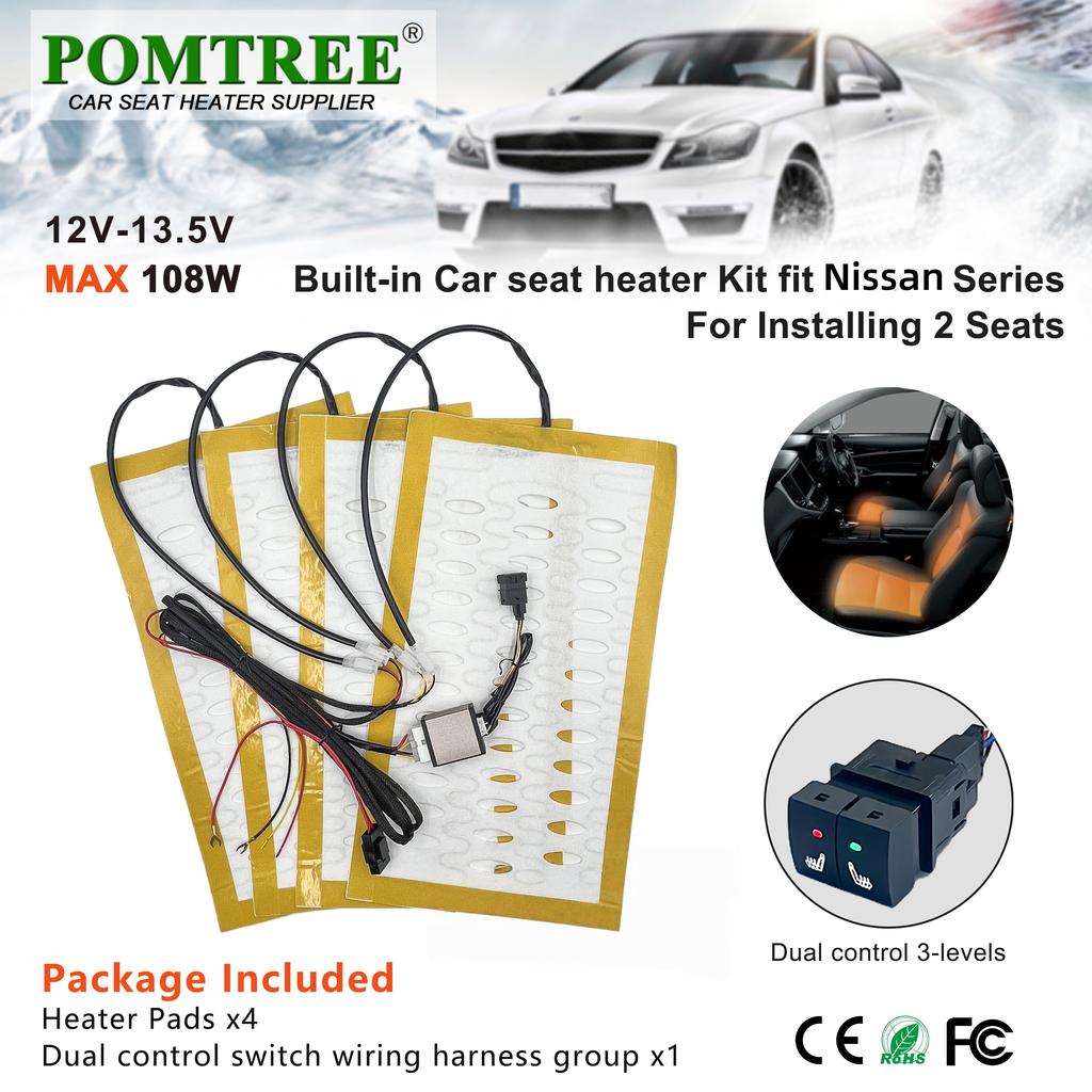 108W Build-in Car Seat Heater Kits Fit 2 Seats Alloy Wire/Carbon Fiber Heating Pad 3-level Dual Control Switch For Nissan Series