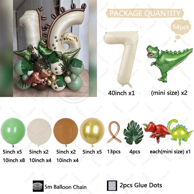 54pcs Jungle Theme Dinosaur Party Balloon Arch Set for Boy Wild One 1-9st Birthday Party Decoration Baby Shower First Birthday