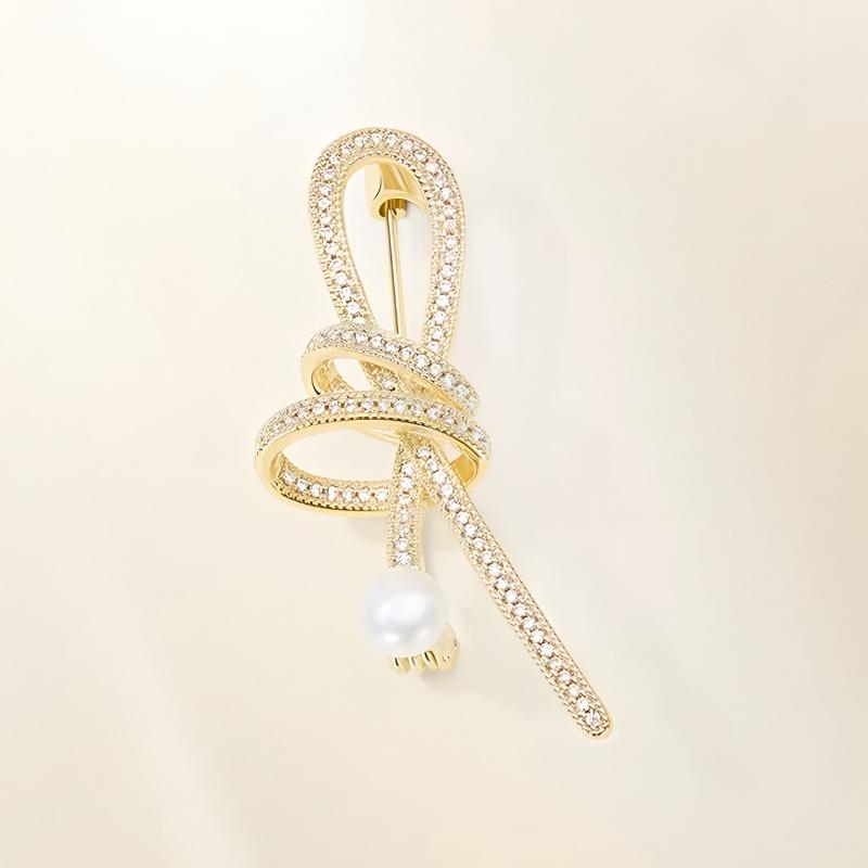 Luxury Semi-luxurious Ribbon Knot Brooch, High-end Women's Elegant Pearl Corsage, Design with A Touch of Uniqueness, Special Pin