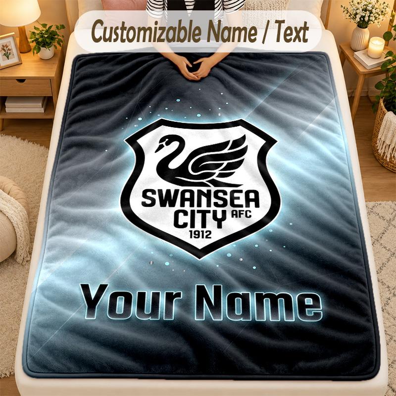 Flannel BlanketSwansea City FC Custom Name Text Personalized Soft Warm Throw Blanket Home Decor Gift