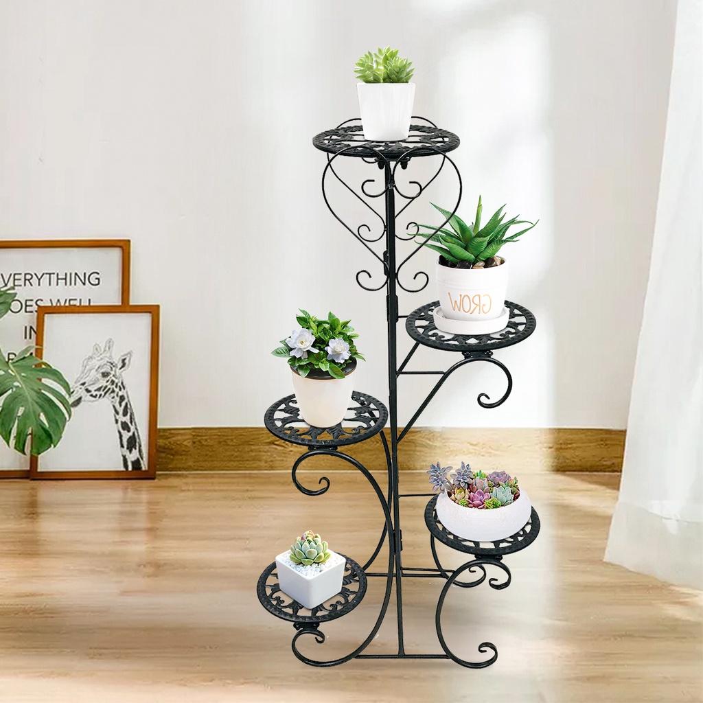 Indoors / Outdoors 5 Spotted Metal Shelves Flower Pot Plant Stand Display Garden Flower Patio Plant Rack Black/ White/ Brown New