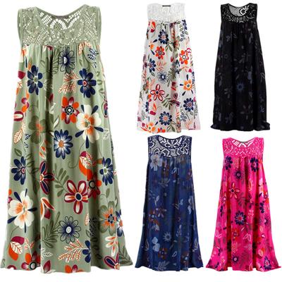 Vestido de talla grande a la moda, vestido sin mangas con estampado de encaje para mujer, vestido informal suelto de verano