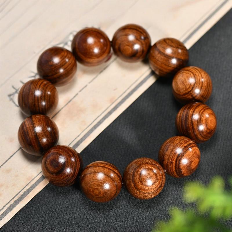 Natural Huanghuali Wood Beaded Bracelet 1Pcs Black Smooth Polished Handcrafted for Daily Wear Birthday Gift for Friends Family