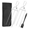 3-Prong Grill Skewers, Stainless Steel BBQ Skewers with Pusher, Rust-proof Grill Sticks for Meat Vegetables Chicken Shrimp, Outdoor Cooking Essential
