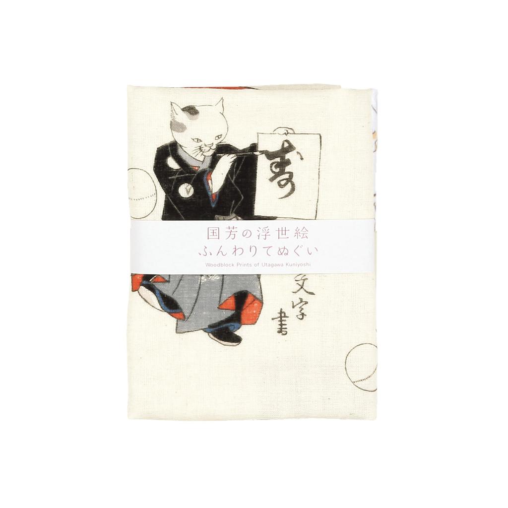 Yamamoto Jin Shoten Double Gauze Tenugui Popular Curved Temari Ball (Official) - Ukiyo-e Tenugui Cat's (Kuniyoshi)
