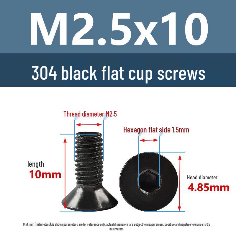 Yigu Black 304 Stainless Steel Extended Flat Head Hex Socket Screws (M2, M3, M4)