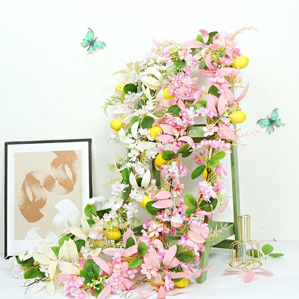 

Lifelike Artificial Lemon Cherry Blossoms Vine Spring Faux Fruit Vine Wedding Party Decor Style 1