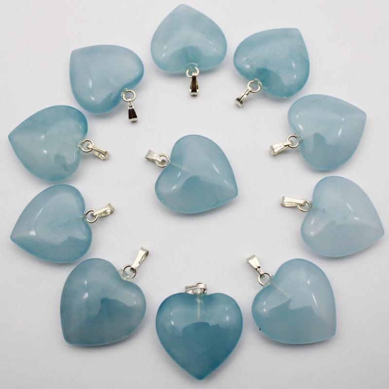 20MM Herzförmiger Naturstein Anhänger: Achat, Rosenquarz, Aquamarin, Pfirsichherz Schmuck