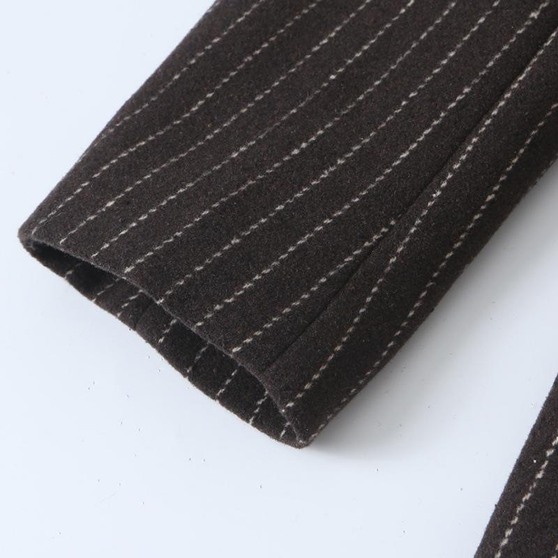 Women's Striped Open Front Blazer, Thick Woolen Suit Jacket, Elegant Commuter Waist Slimming Design,Stylish No Button Ladies Business Outerwear