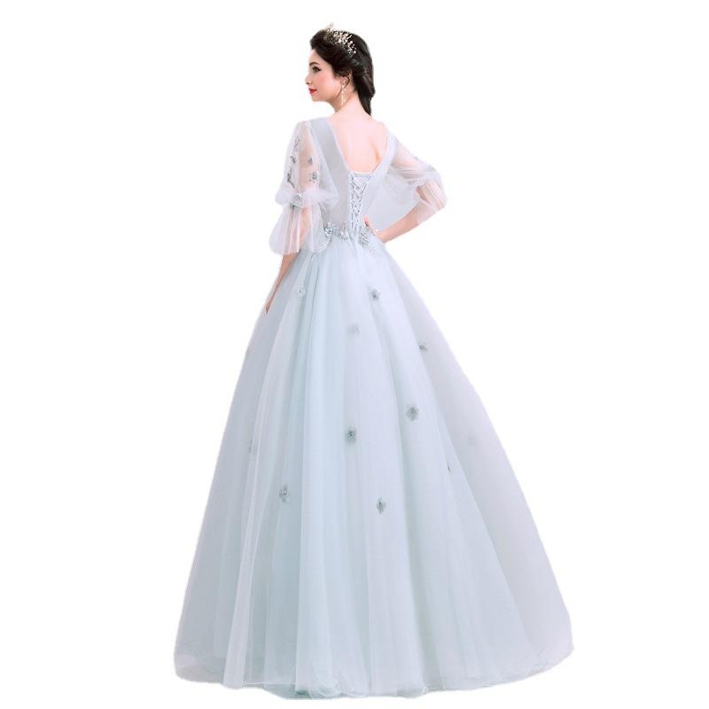 1011 New Gray Long-sleeved Dinner Party Annual Meeting Stage Performance Host Catwalk Wedding Dress Evening Dress Summer