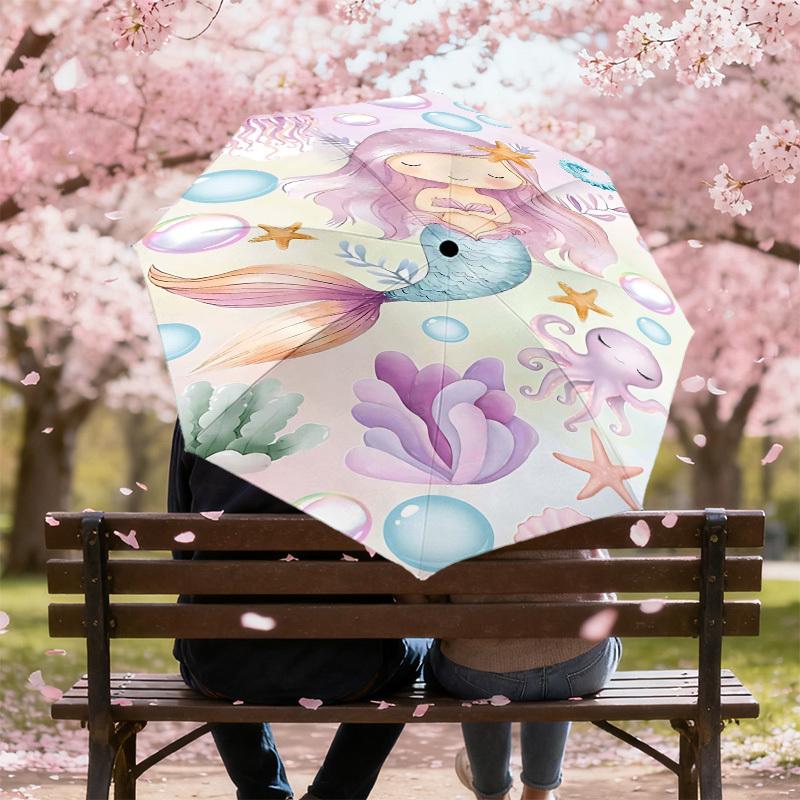 1PC Mermaid Octopus Umbrella-8-Rib Reinforced Portable Folding Travel Suitable for All Seasons Outdoor Daily Use-Z0455