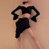 Children Latin Dance Set For Girls Black Dress Lace Long Sleeve Top Skirt Samba Rumba Ballroom Training Competition Clothing