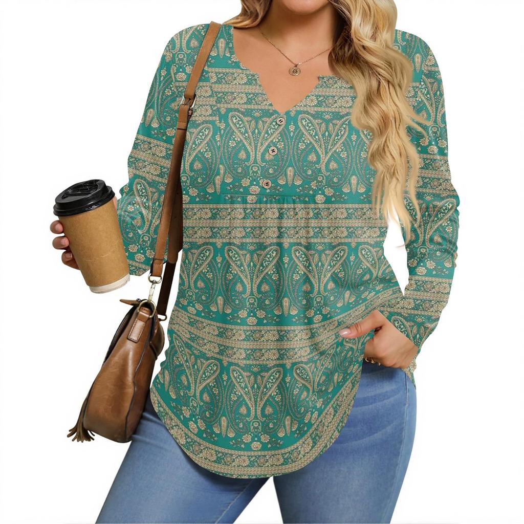 Womens Plus Size Long Sleeve Shirts  V Neck Tunic Tops Basic Loose Fit Tee Tops