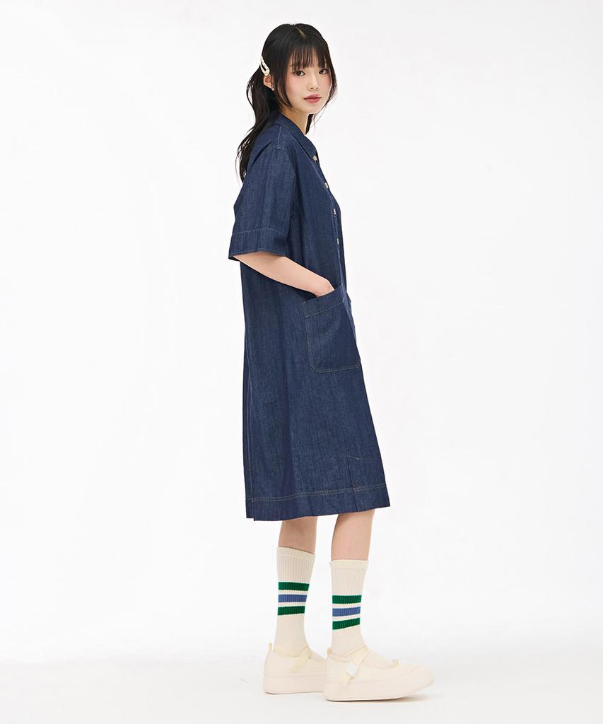 Chase Cult Women'S Denim Shirt Collar Dress - Navy
