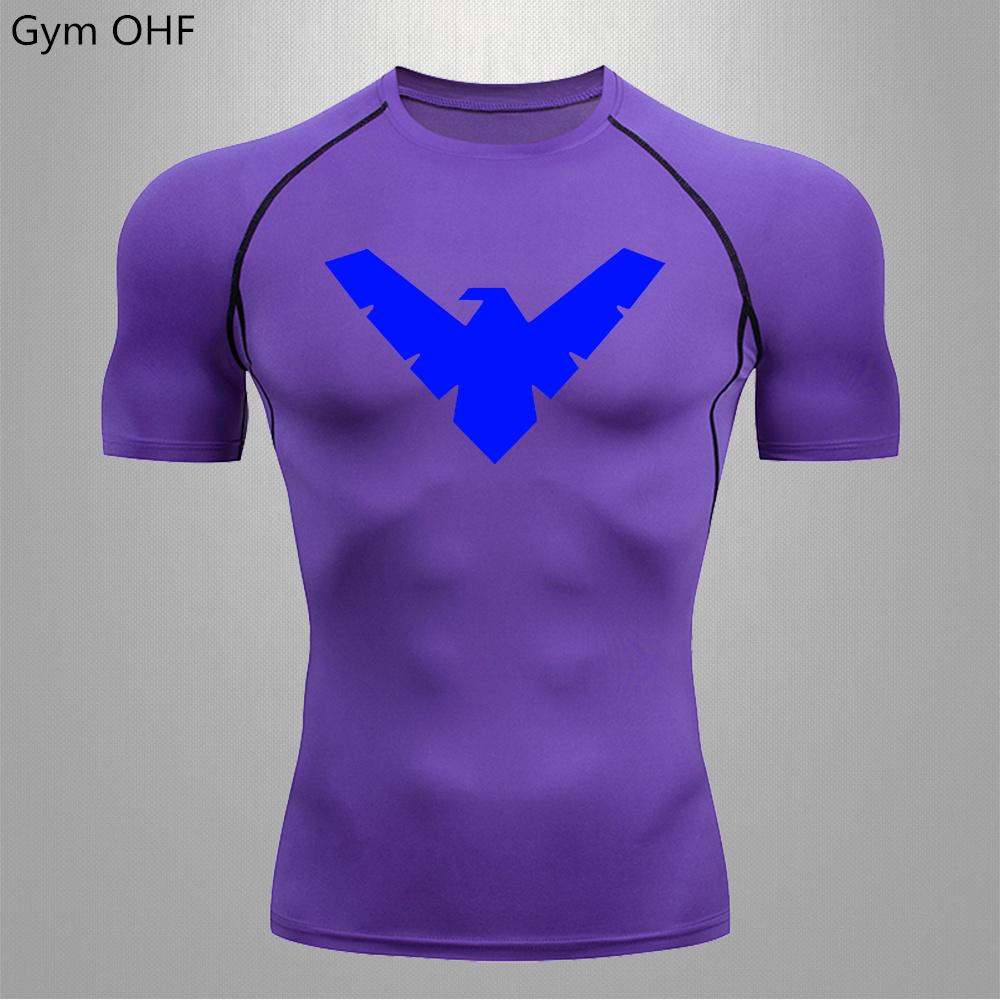 Kompresyjne koszulki z nadrukiem Nightwing dla mężczyzn T-shirt Rashguard Jiu Jitsu Siłownia Fitness Bieganie Trening Koszulki Koszulka z krótkim rękawem