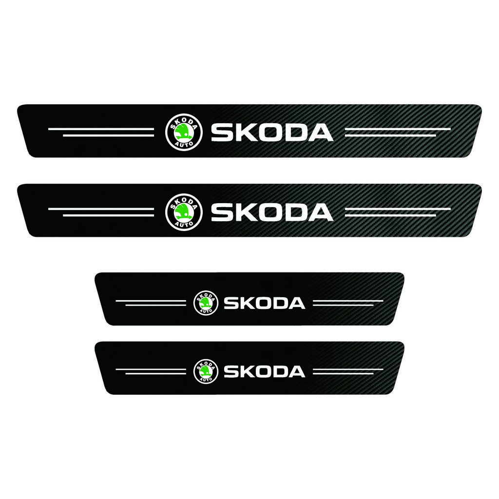 EZN2 Carbon Fiber Car Threshold Sticker Door Sill Protective Scuff Plate for New Skoda Octavia Logo Trunk Bumper Anti Scratch Strips