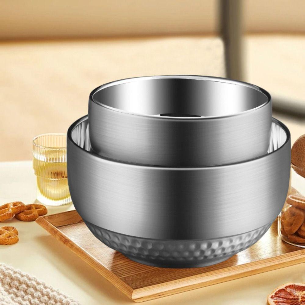 2 Piece Unbreakable Double-layer Rice Bowl 304 Stainless Steel Soup Bowl Kindergarten