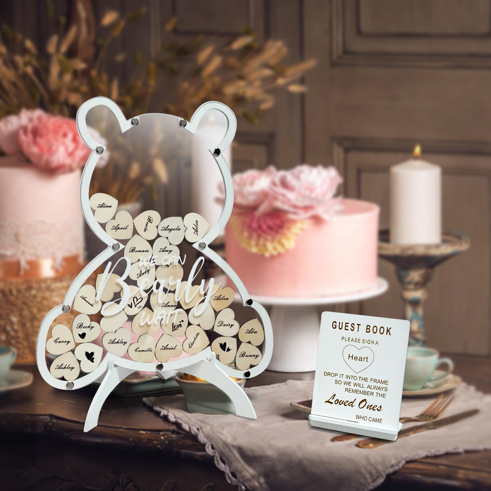 Bear-Shaped Wedding Wooden Sign-In Table Decor for Outdoor Weddings Rustic Party Message Board Reception Desktop Display Stand