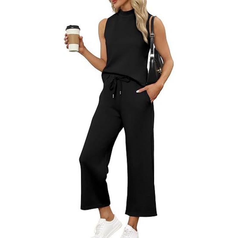 2025 Summer Women's Cross-Border Suit: Vest Top & Wide-Leg Cropped Pants