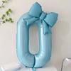 2pcs/Set Blue Number Bow Foil Balloons with Glue Dots Valentine's Birthday Wedding Engagement Anniversary Holiday Party Decor 5
